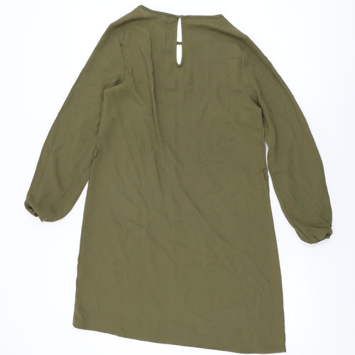 New Look Womens Green Polyester Shift Size 8 Round Neck Button