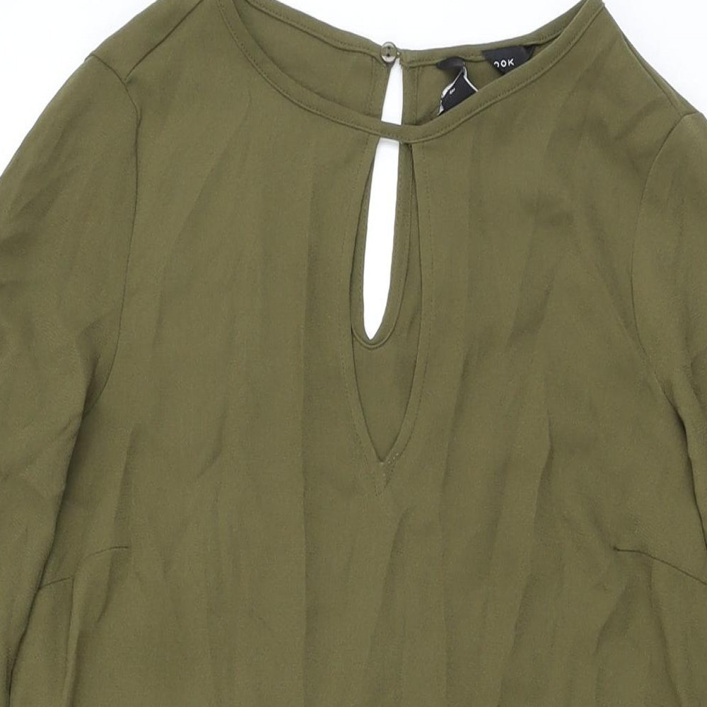 New Look Womens Green Polyester Shift Size 8 Round Neck Button
