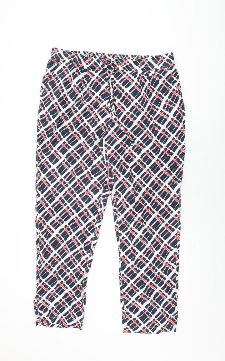 Lands' End Womens White Geometric Lyocell Trousers Size 16 L29 in Regular Drawstring