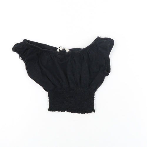 Miss E-Vie Girls Black Cotton Cropped T-Shirt Size 7-8 Years Off the Shoulder Pullover