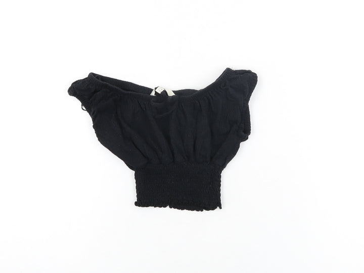 Miss E-Vie Girls Black Cotton Cropped T-Shirt Size 7-8 Years Off the Shoulder Pullover