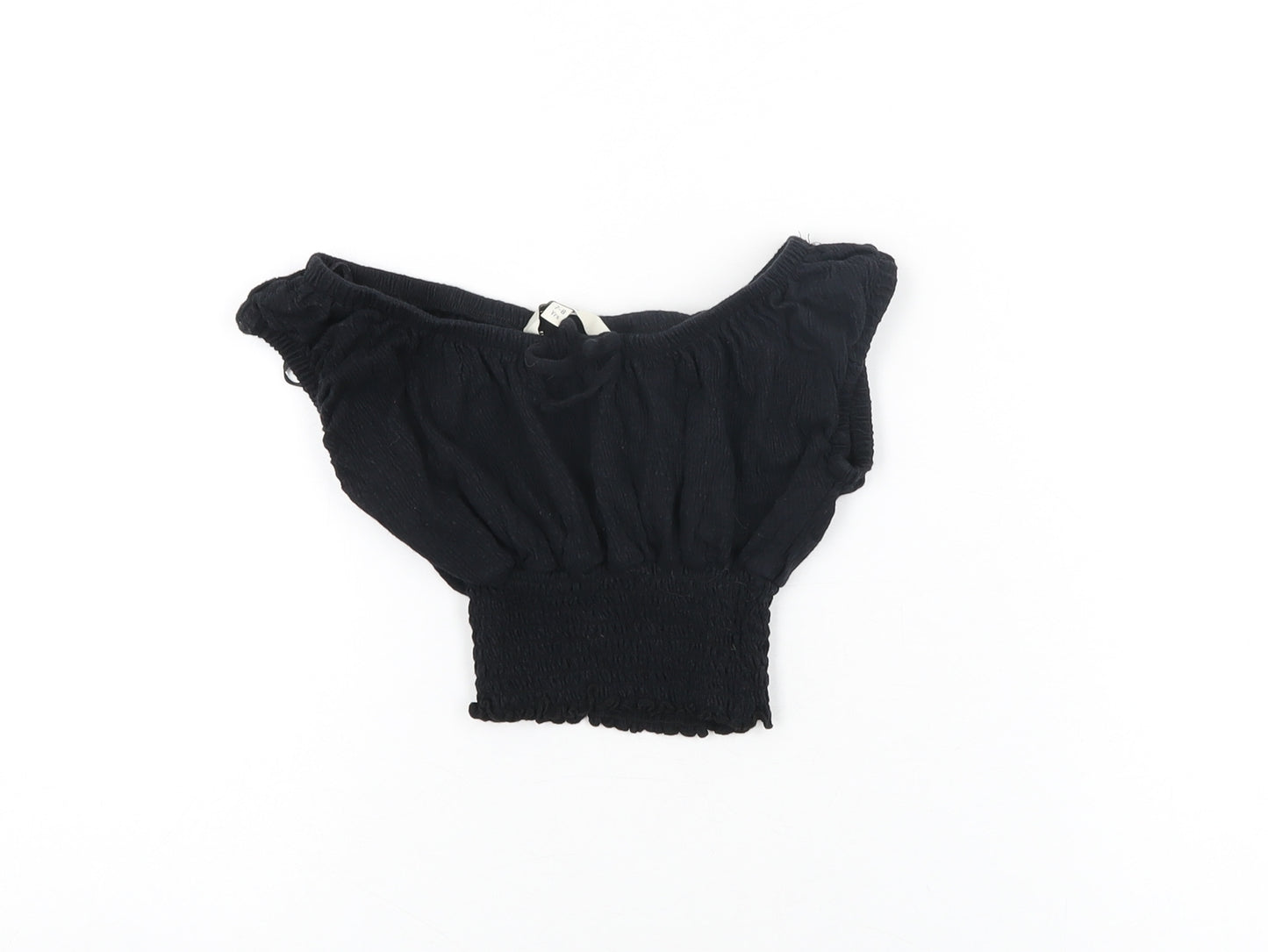 Miss E-Vie Girls Black Cotton Cropped T-Shirt Size 7-8 Years Off the Shoulder Pullover
