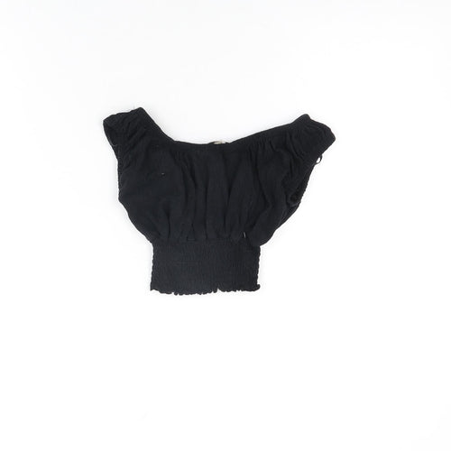 Miss E-Vie Girls Black Cotton Cropped T-Shirt Size 7-8 Years Off the Shoulder Pullover