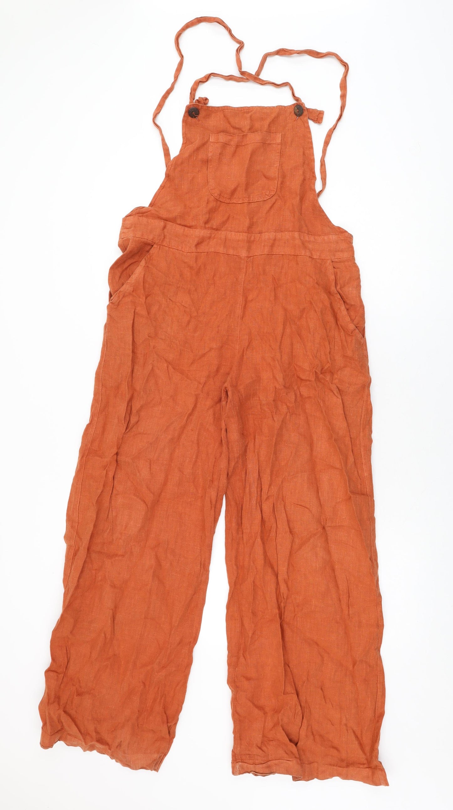 Clandestino Womens Orange Linen Jumpsuit One-Piece Size M L29 in Zip