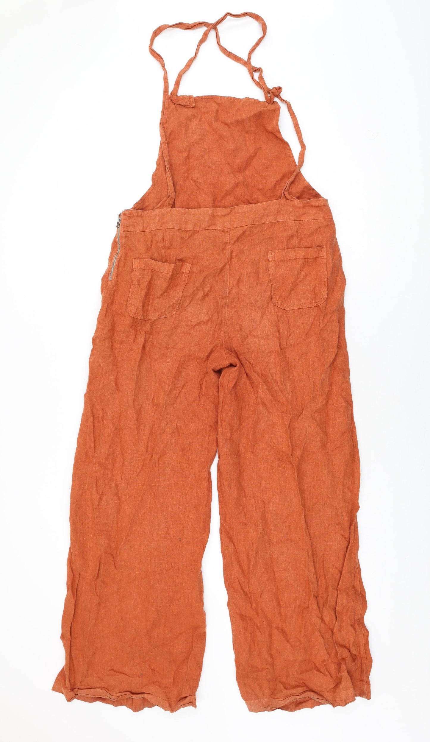 Clandestino Womens Orange Linen Jumpsuit One-Piece Size M L29 in Zip