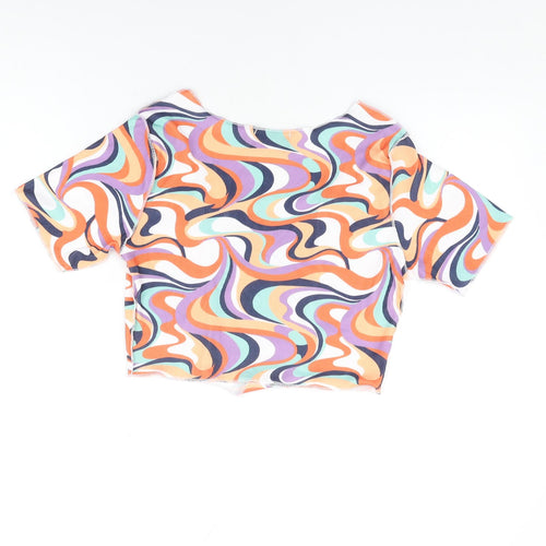 TFL Womens Multicoloured Geometric Polyester Cropped T-Shirt Size 12 Square Neck