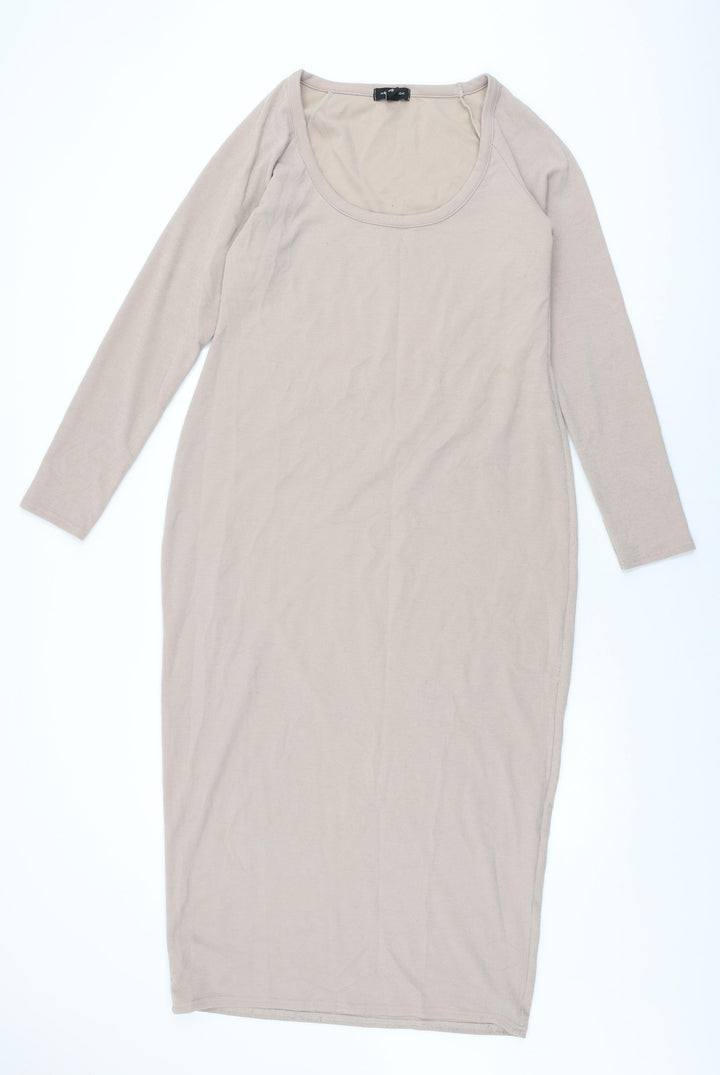 New Look Womens Beige Polyester Shift Size 18 Scoop Neck Pullover