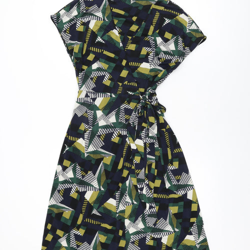 NEXT Womens Multicoloured Geometric Polyester Wrap Dress Size 8 V-Neck Tie