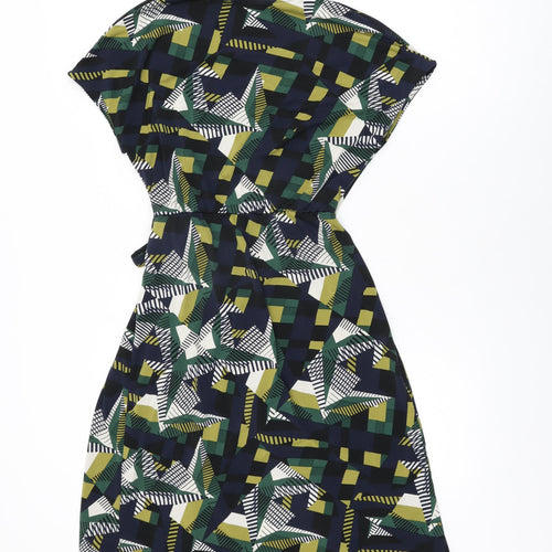 NEXT Womens Multicoloured Geometric Polyester Wrap Dress Size 8 V-Neck Tie