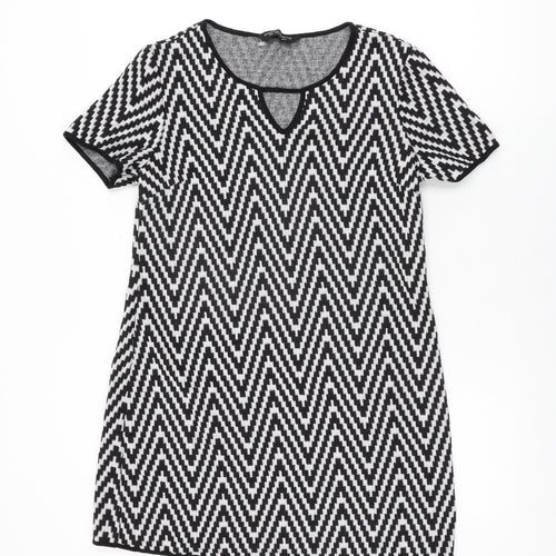 Dorothy Perkins Womens White Geometric Acrylic Shift Size 10 Round Neck Pullover
