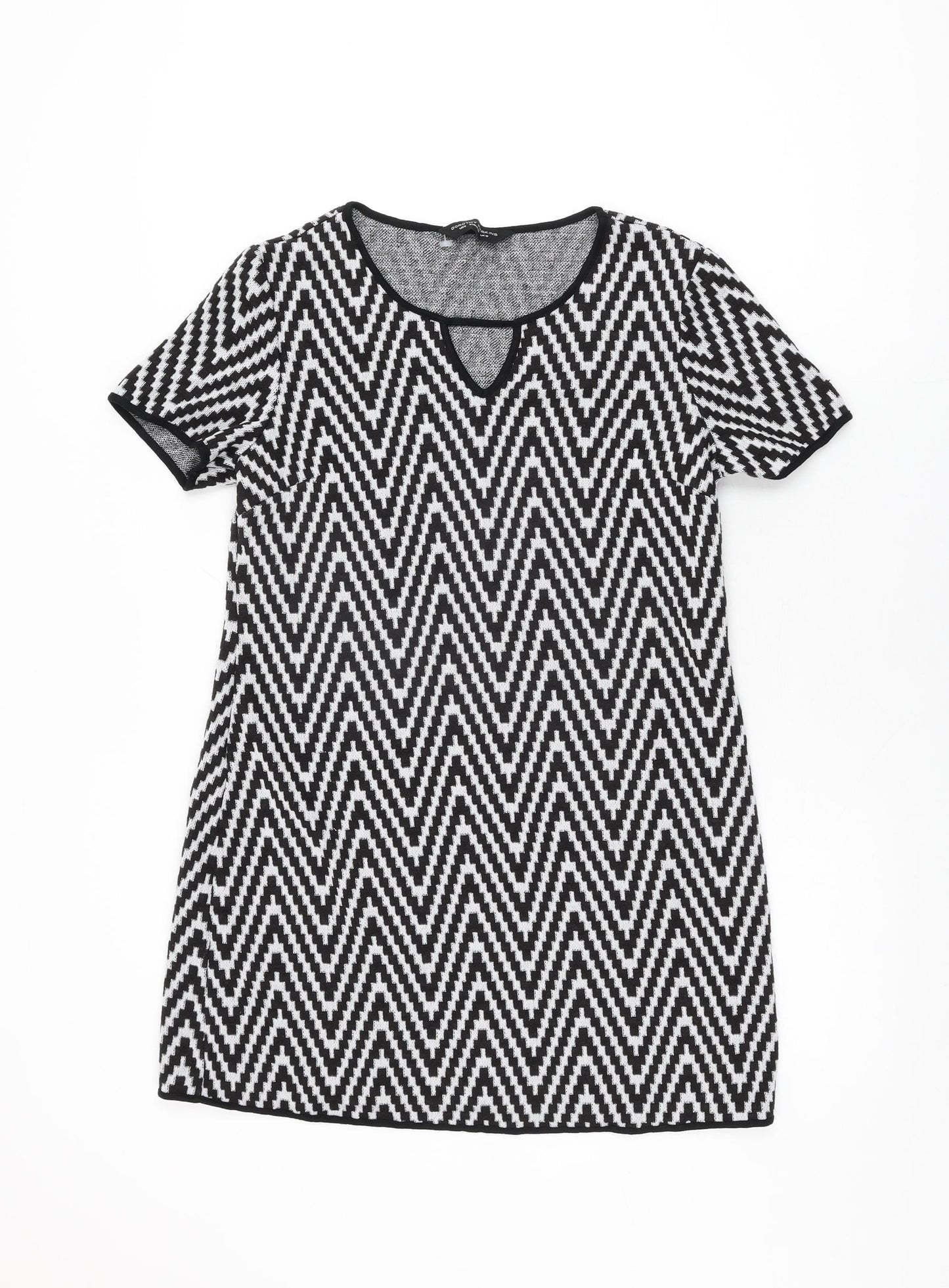 Dorothy Perkins Womens White Geometric Acrylic Shift Size 10 Round Neck Pullover