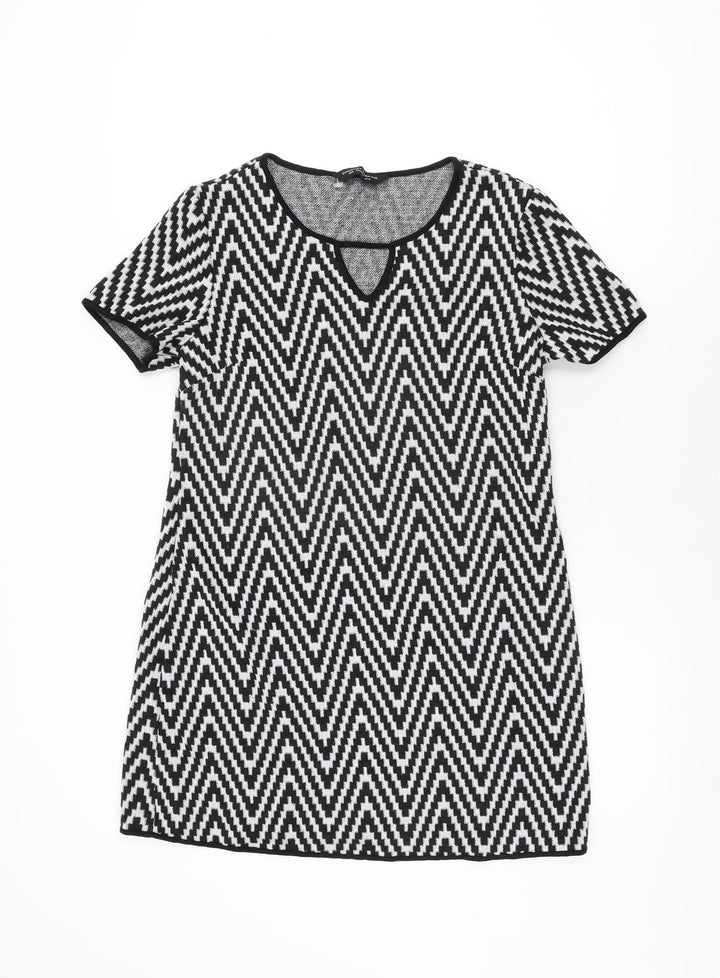 Dorothy Perkins Womens White Geometric Acrylic Shift Size 10 Round Neck Pullover