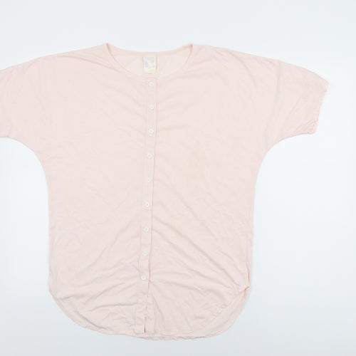 Yessica Womens Pink Cotton Basic Button-Up Size 10 Round Neck