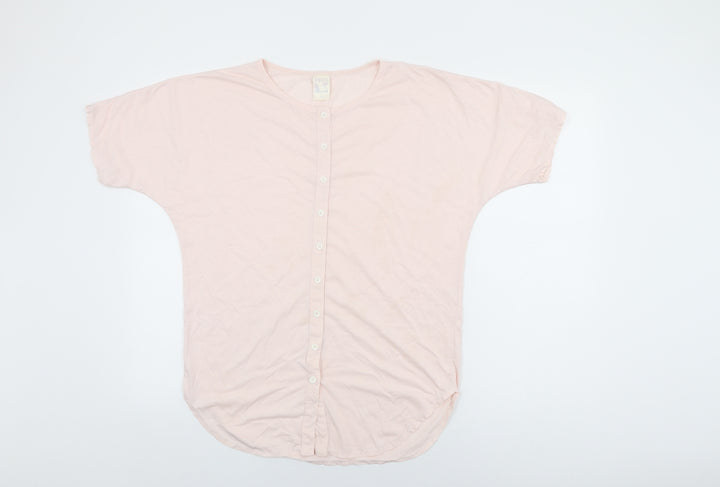 Yessica Womens Pink Cotton Basic Button-Up Size 10 Round Neck