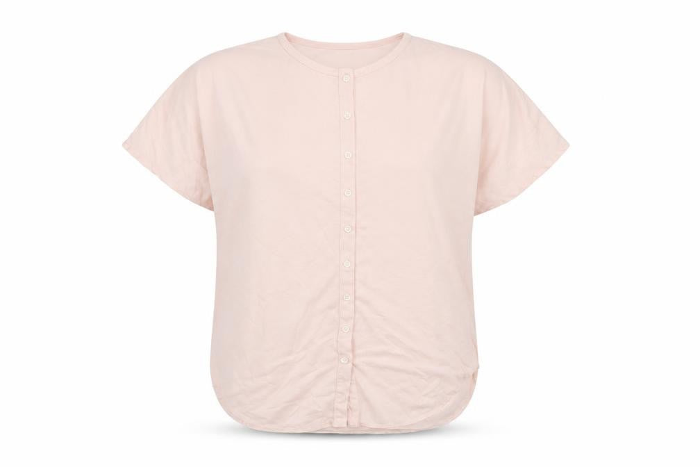 Yessica Womens Pink Cotton Basic Button-Up Size 10 Round Neck