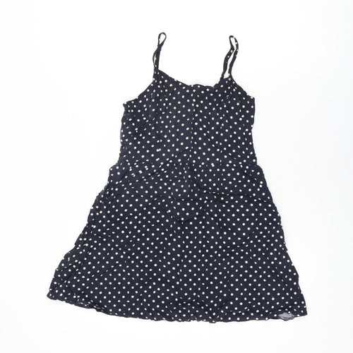 H&M Womens Blue Polka Dot Viscose Basic T-Shirt Size 12 Round Neck