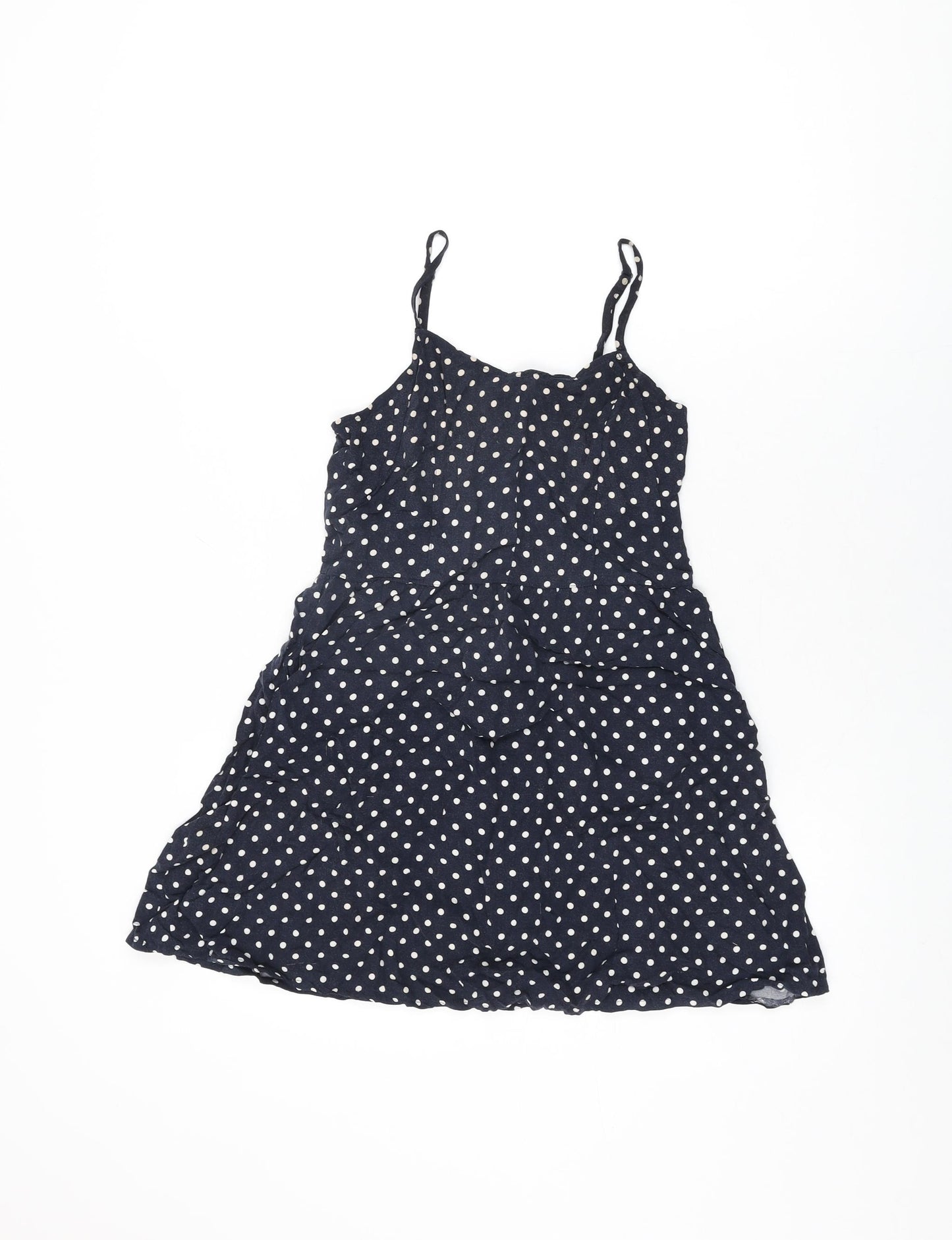 H&M Womens Blue Polka Dot Viscose Basic T-Shirt Size 12 Round Neck