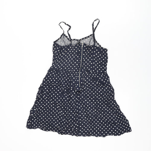 H&M Womens Blue Polka Dot Viscose Basic T-Shirt Size 12 Round Neck