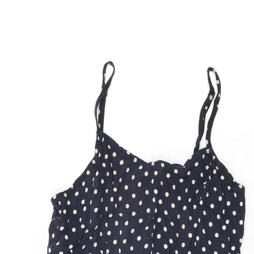 H&M Womens Blue Polka Dot Viscose Basic T-Shirt Size 12 Round Neck