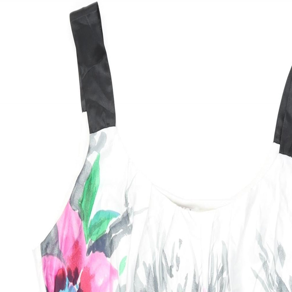 BHS Womens White Floral Polyester A-Line Size 14 Round Neck Zip