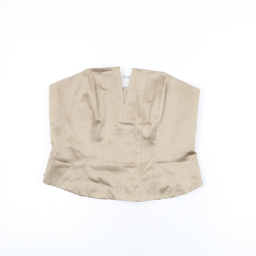 Debut Womens Beige Polyester Basic T-Shirt Size 14 Off the Shoulder