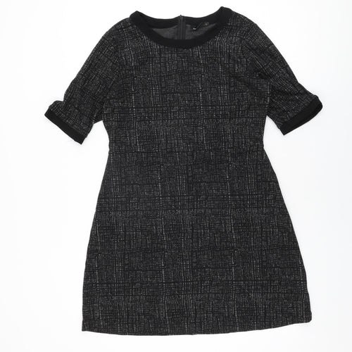 NEXT Womens Black Geometric Viscose Shift Size 14 Round Neck Zip