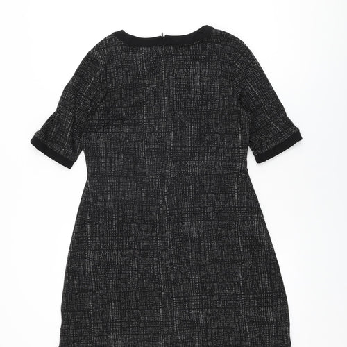 NEXT Womens Black Geometric Viscose Shift Size 14 Round Neck Zip