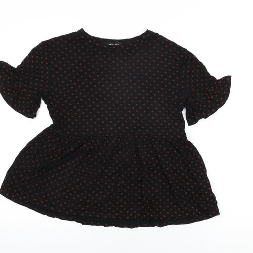 New Look Womens Black Polka Dot Viscose Basic T-Shirt Size 8 Round Neck