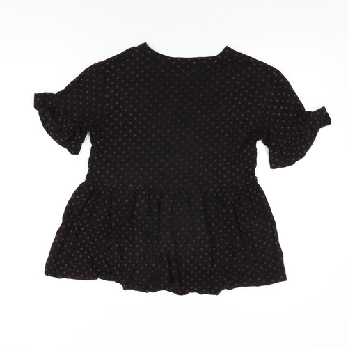 New Look Womens Black Polka Dot Viscose Basic T-Shirt Size 8 Round Neck
