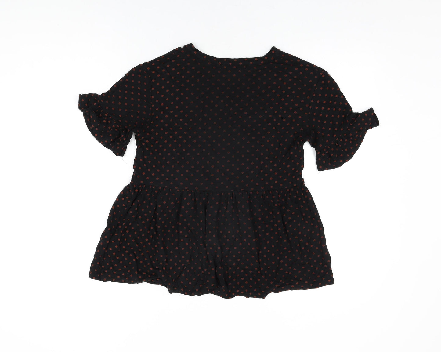 New Look Womens Black Polka Dot Viscose Basic T-Shirt Size 8 Round Neck