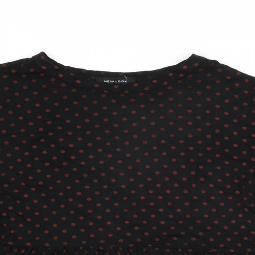 New Look Womens Black Polka Dot Viscose Basic T-Shirt Size 8 Round Neck