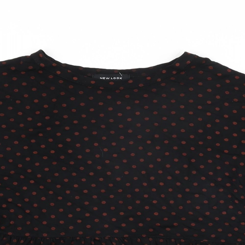 New Look Womens Black Polka Dot Viscose Basic T-Shirt Size 8 Round Neck