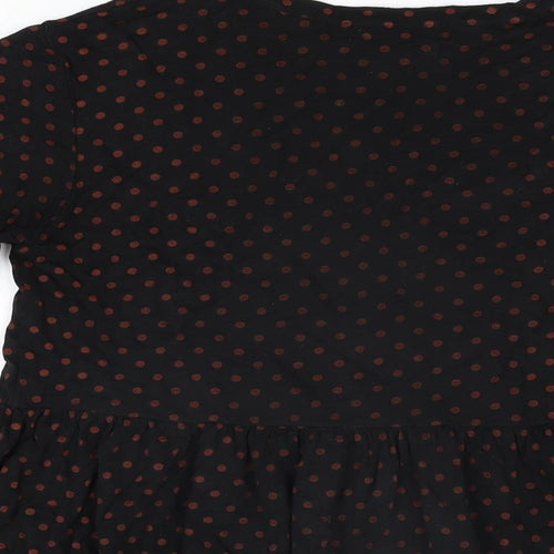 New Look Womens Black Polka Dot Viscose Basic T-Shirt Size 8 Round Neck