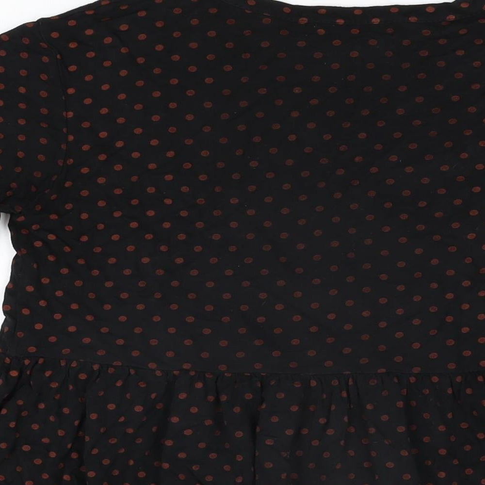 New Look Womens Black Polka Dot Viscose Basic T-Shirt Size 8 Round Neck