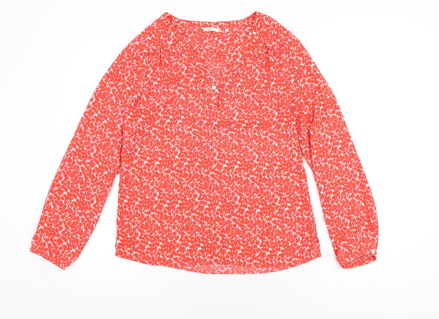 DOCKERS Womens Red Floral Polyester Basic Blouse Size S V-Neck