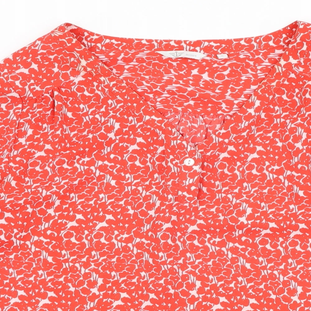 DOCKERS Womens Red Floral Polyester Basic Blouse Size S V-Neck