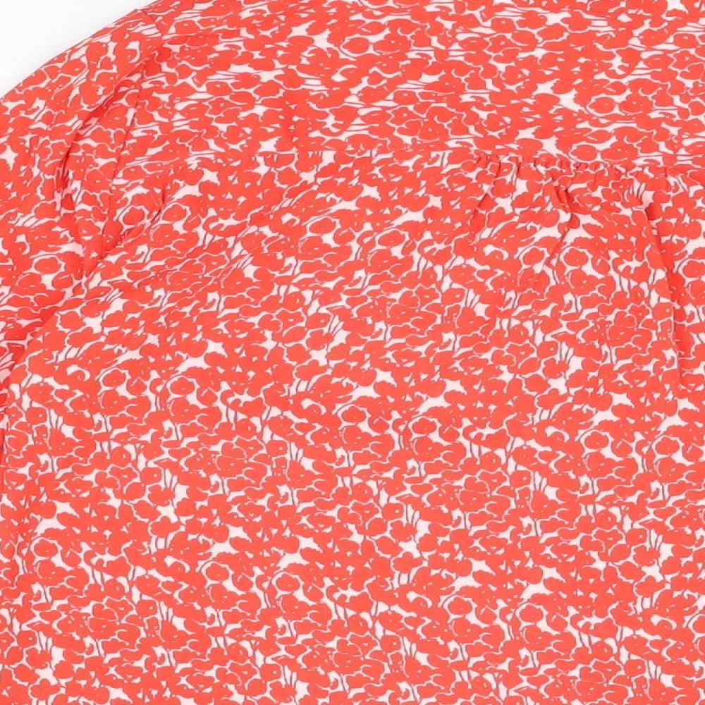 DOCKERS Womens Red Floral Polyester Basic Blouse Size S V-Neck