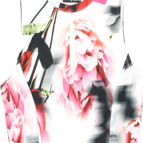 Quiz Womens White Floral Polyester Bodycon Size 10 Round Neck Pullover
