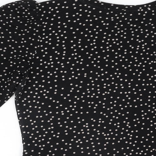 Warehouse Womens Black Polka Dot Polyester Basic T-Shirt Size 10 Round Neck
