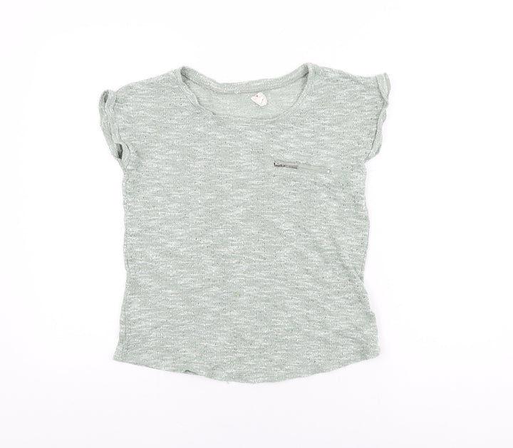 New Look Womens Green Polyester Basic T-Shirt Size 12 Round Neck
