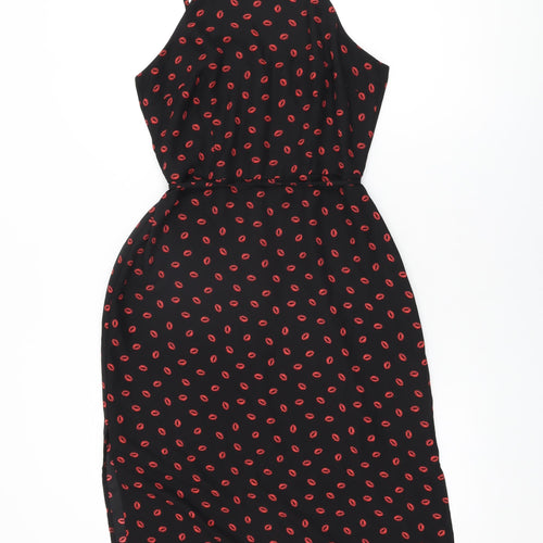 Oasis Womens Black Geometric Polyester Shift Size 10 Square Neck Zip