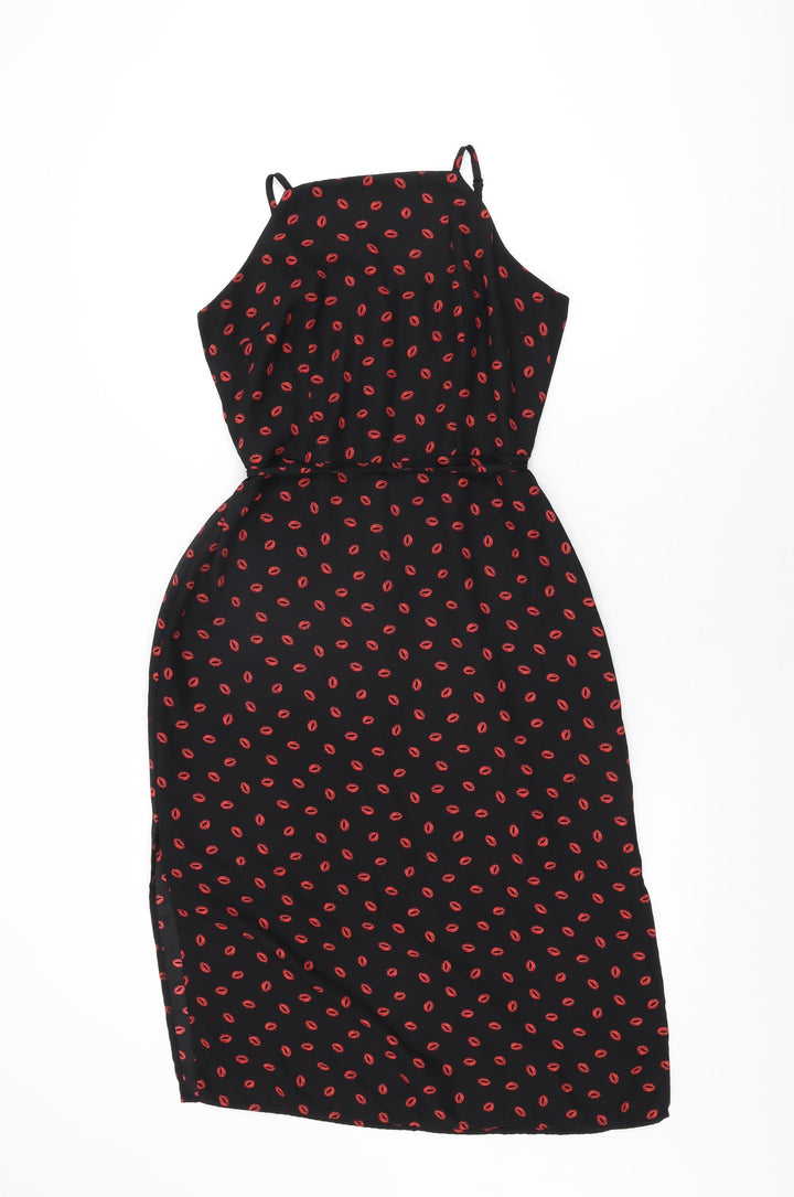Oasis Womens Black Geometric Polyester Shift Size 10 Square Neck Zip