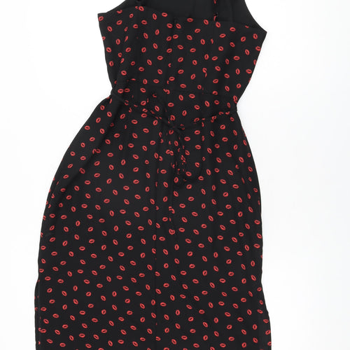 Oasis Womens Black Geometric Polyester Shift Size 10 Square Neck Zip
