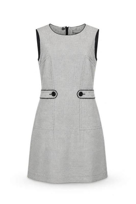 Front view of Next women’s grey polyester shift, size UK 6, round neck zip