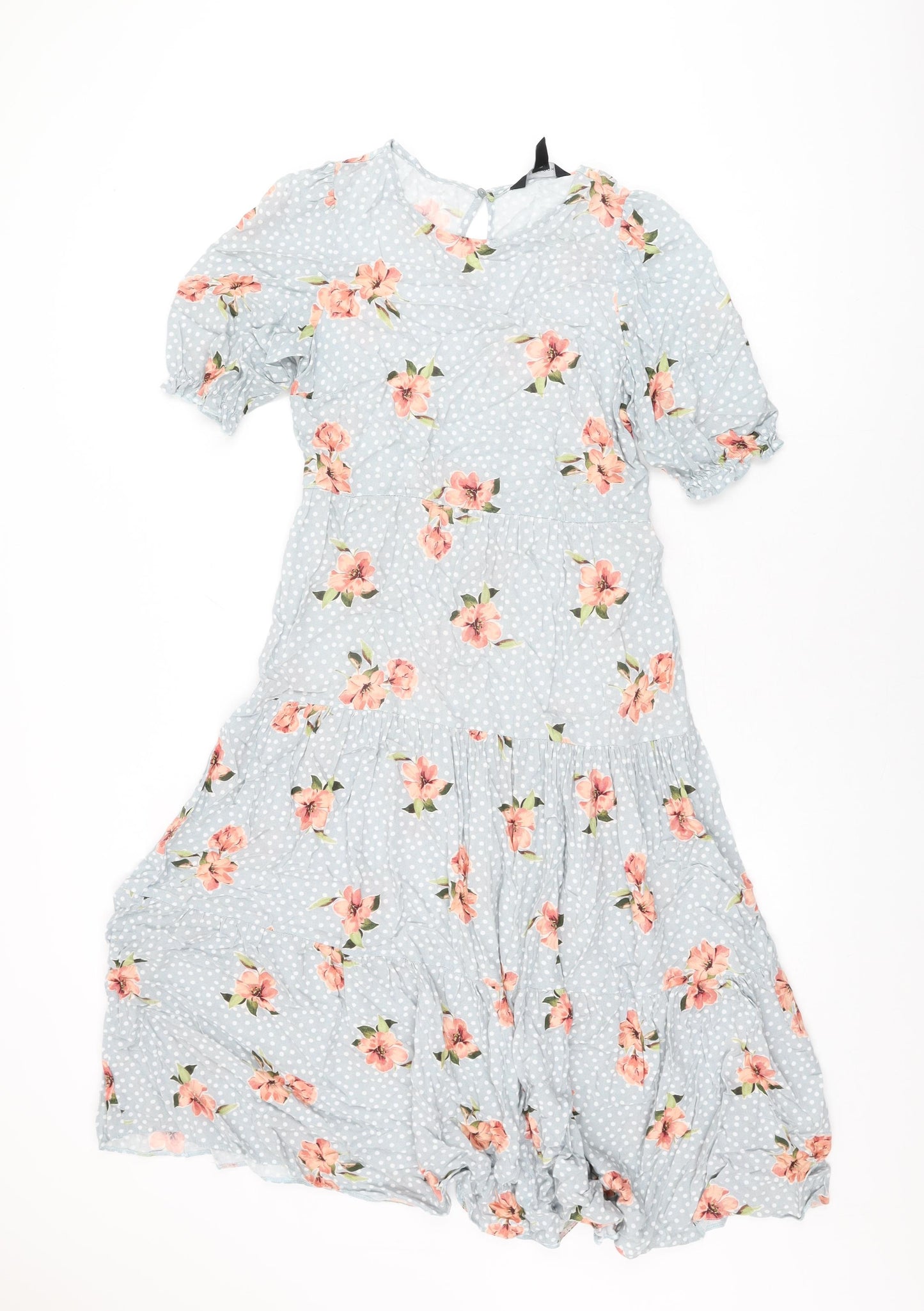 New Look Womens Blue Floral Viscose A-Line Size 8 Round Neck Button