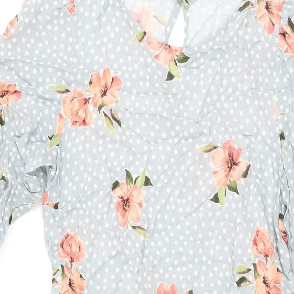 New Look Womens Blue Floral Viscose A-Line Size 8 Round Neck Button