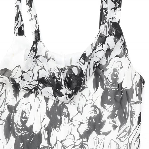 BHS Womens White Floral Polyester Shift Size 14 Cowl Neck Pullover