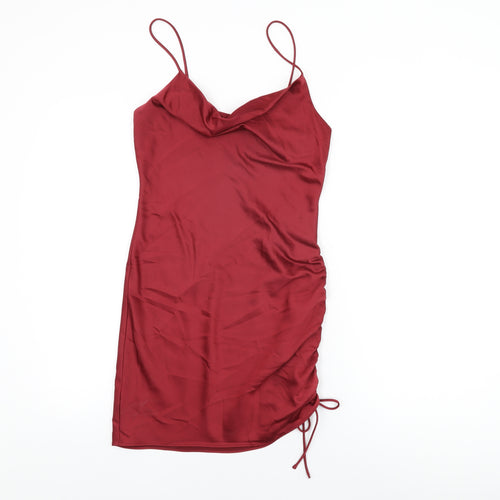 Topshop Womens Red Polyester Bodycon Size 6 Cowl Neck Drawstring