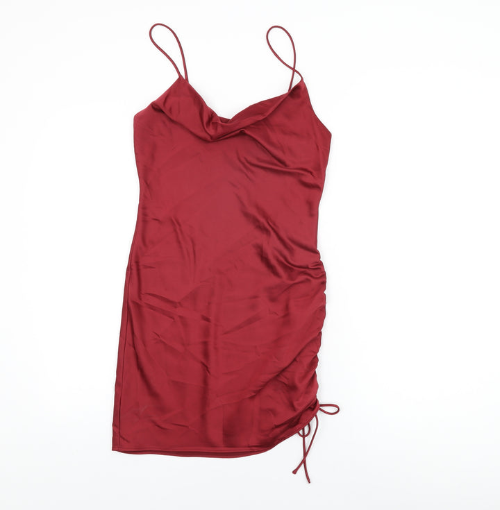 Topshop Womens Red Polyester Bodycon Size 6 Cowl Neck Drawstring