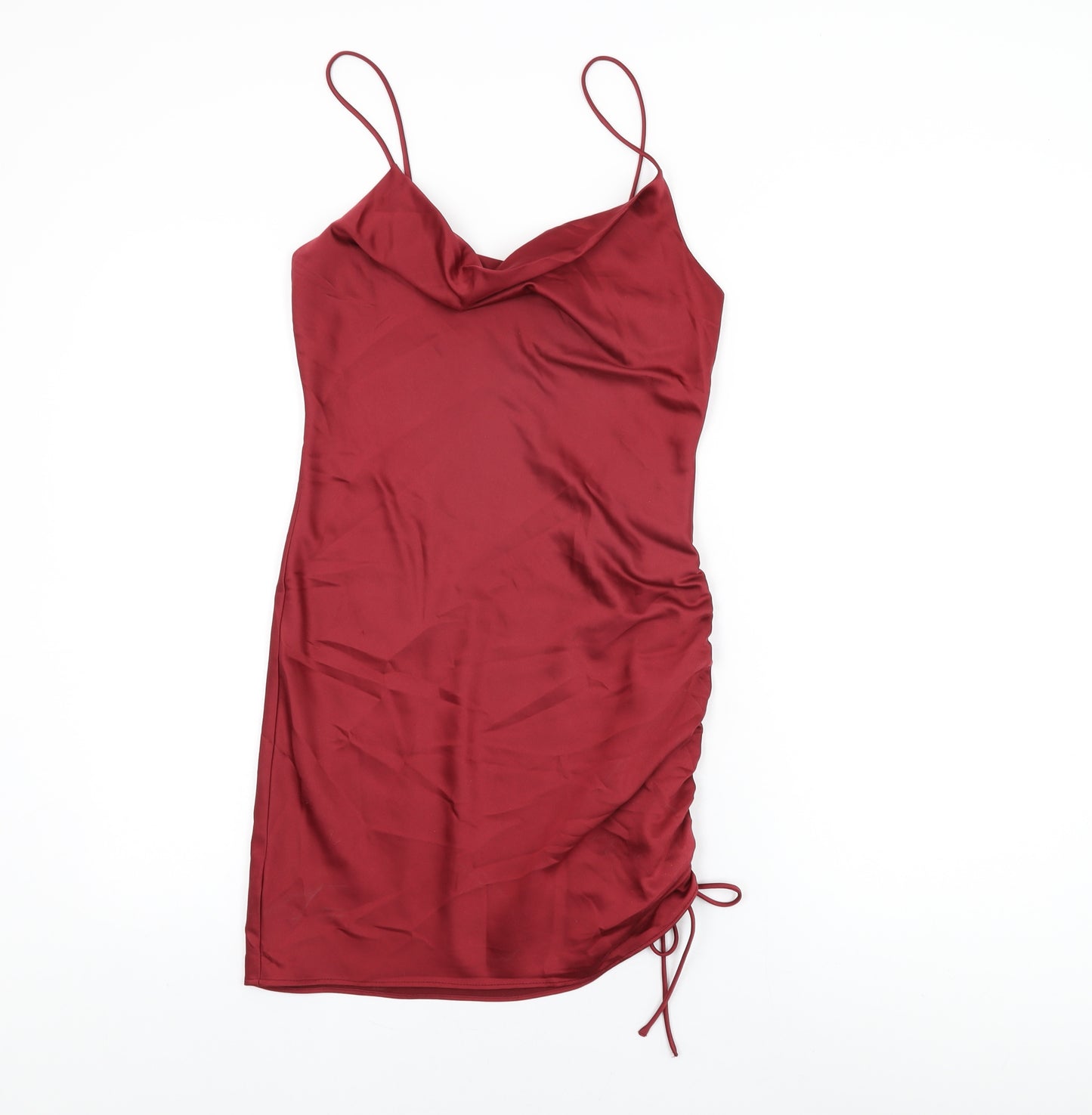 Topshop Womens Red Polyester Bodycon Size 6 Cowl Neck Drawstring